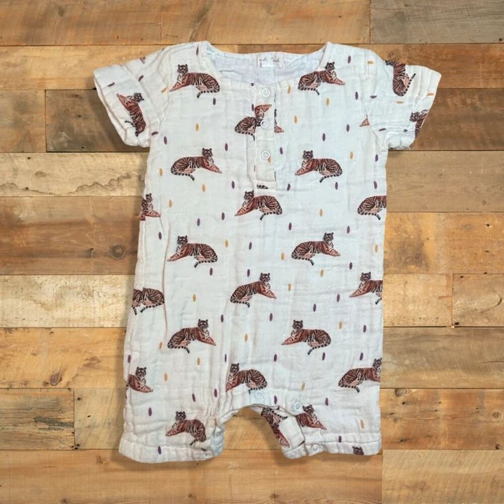 Nola Tawk LSU Tiger Romper 12-18M Cotton Gauze Muslin Purple Gold